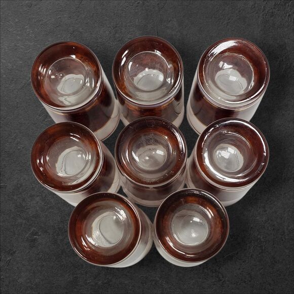 8 Vintage Culver Tortoiseshell Brazilian Brown Highball Glasses 22K Gold Barware - Picture 8 of 10